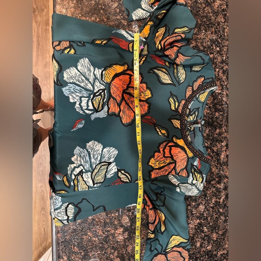 Maeve Anthropologie Teal Floral Dress Beaded Neckline | Women’s Medium | Mini - Picture 7 of 10